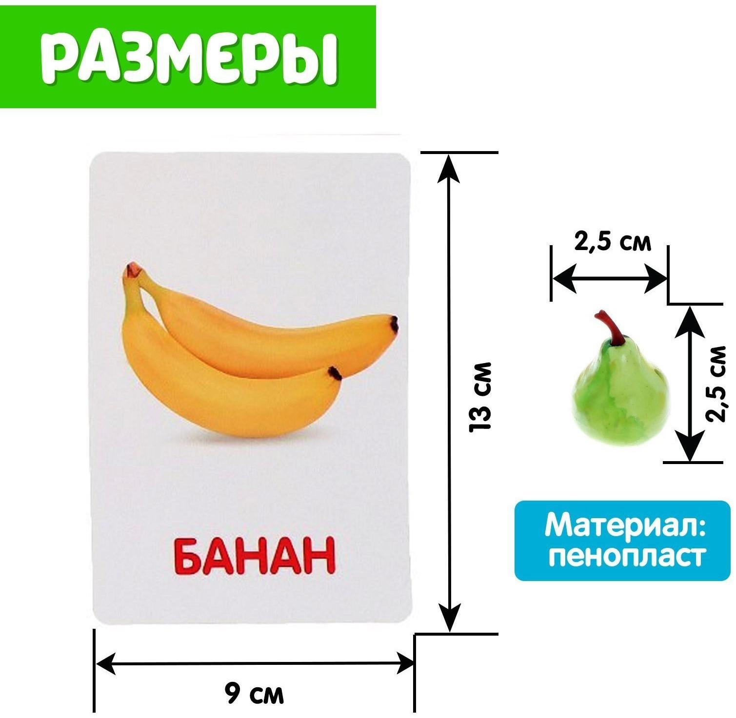 Обучающий набор по методике Г. Домана «Фрукты»: 10 карточек + 10 фруктов, счётный материал, МИКС