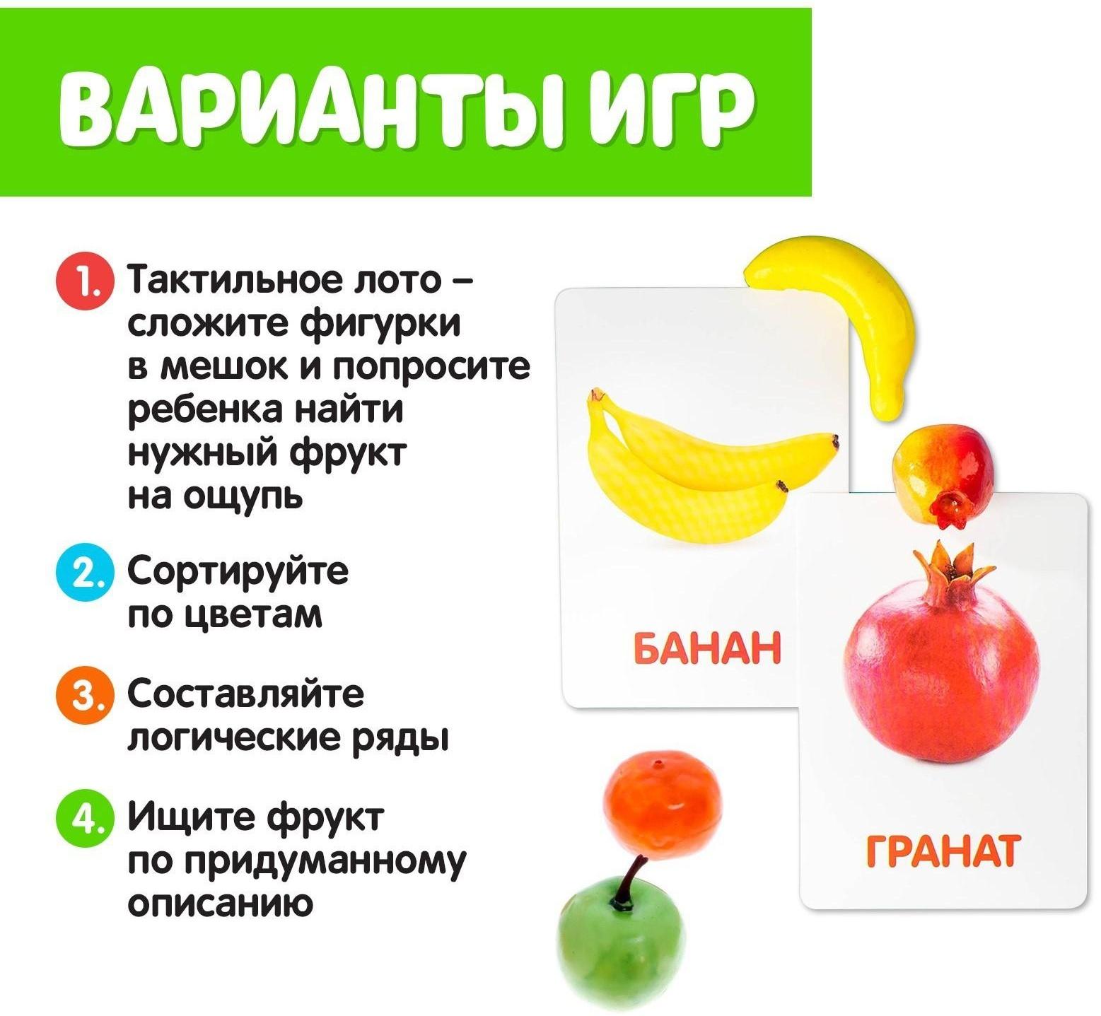 Обучающий набор по методике Г. Домана «Фрукты»: 10 карточек + 10 фруктов, счётный материал, МИКС