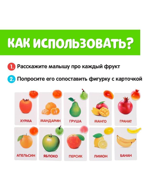 Обучающий набор по методике Г. Домана «Фрукты»: 10 карточек + 10 фруктов, счётный материал, МИКС