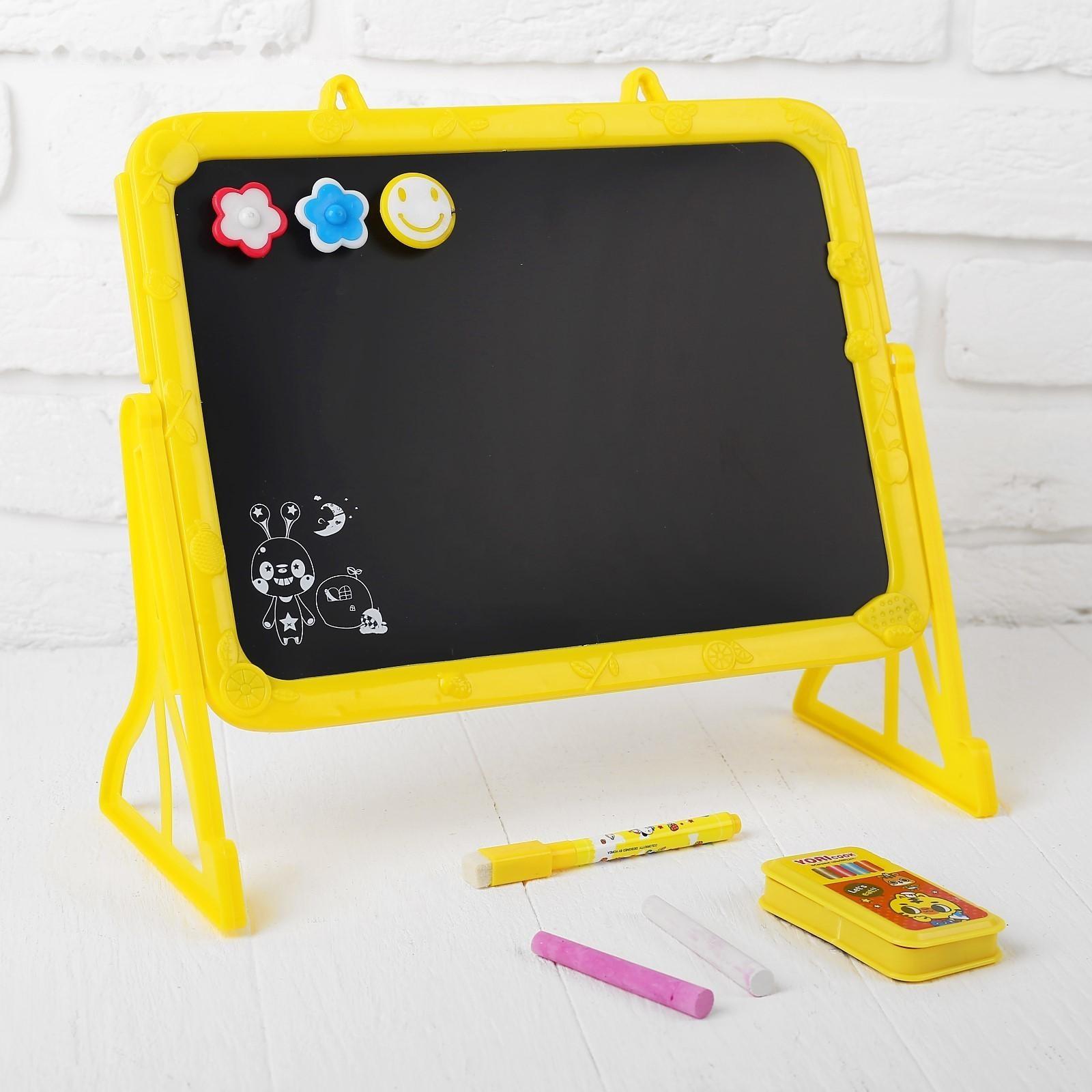 Доска магнитная двухсторонняя, под маркер и мел на подставках (мел,маркер,магниты)   МИКС