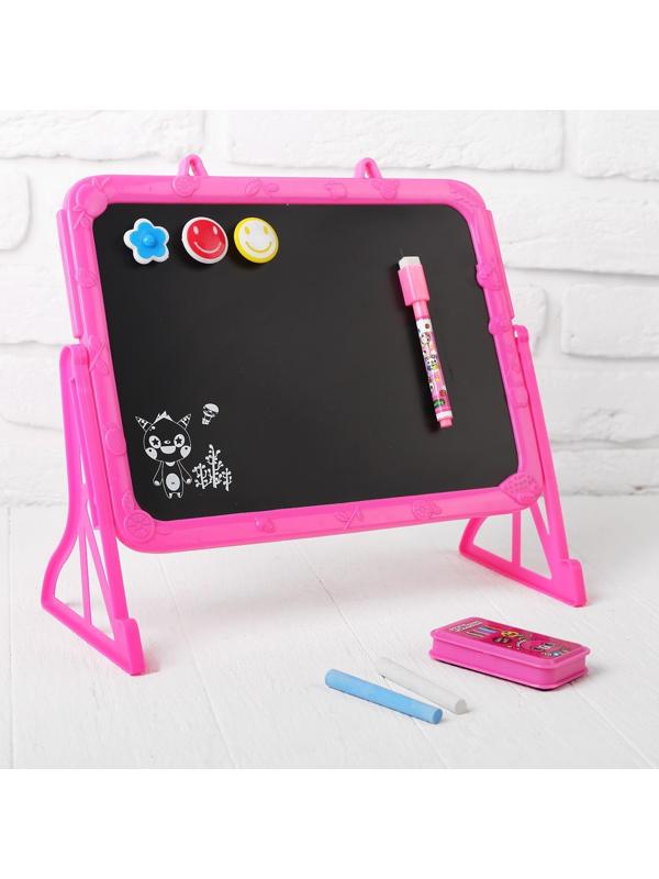 Доска магнитная двухсторонняя, под маркер и мел на подставках (мел,маркер,магниты)   МИКС