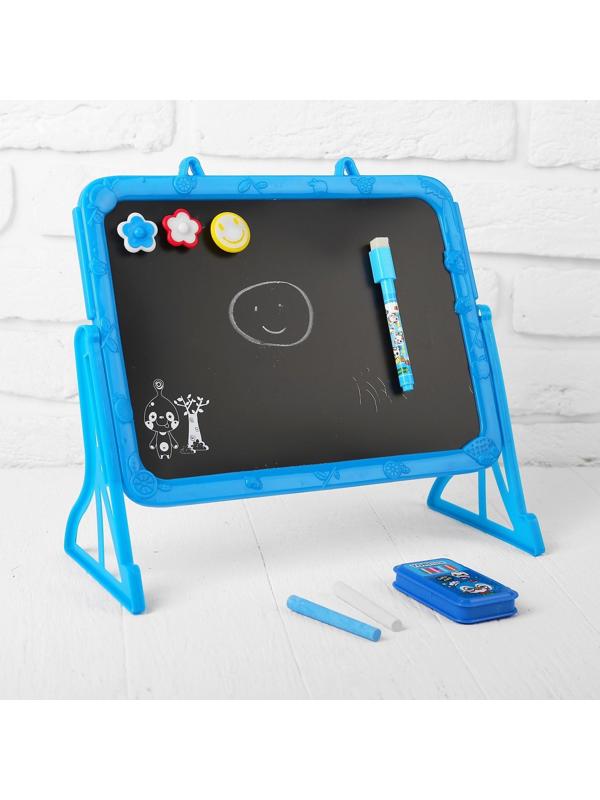 Доска магнитная двухсторонняя, под маркер и мел на подставках (мел,маркер,магниты)   МИКС