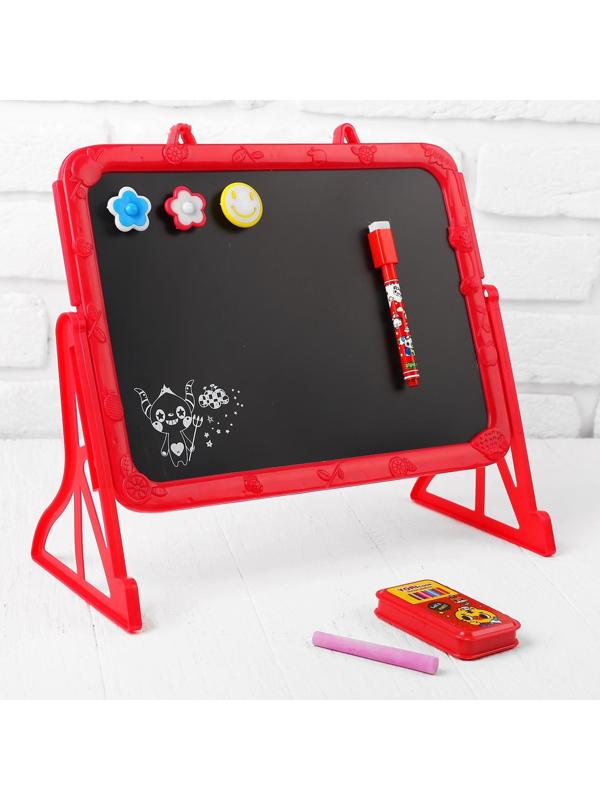 Доска магнитная двухсторонняя, под маркер и мел на подставках (мел,маркер,магниты)   МИКС