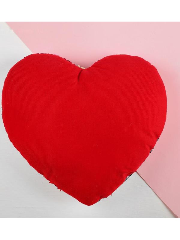 Подушка сердце «Единорог», двусторонние пайетки, цвет красный