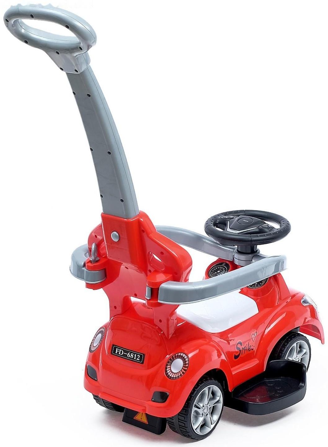 Толокар-каталка «Тачка», с родительской ручкой, цвет красный