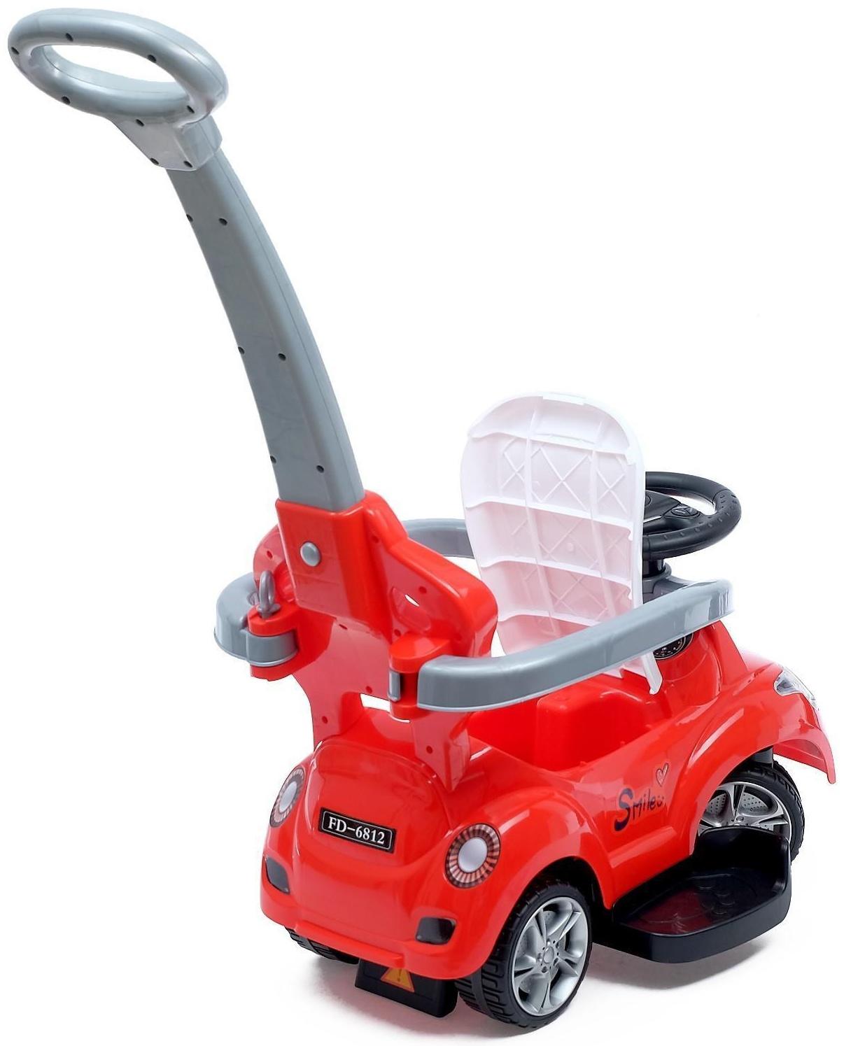 Толокар-каталка «Тачка», с родительской ручкой, цвет красный