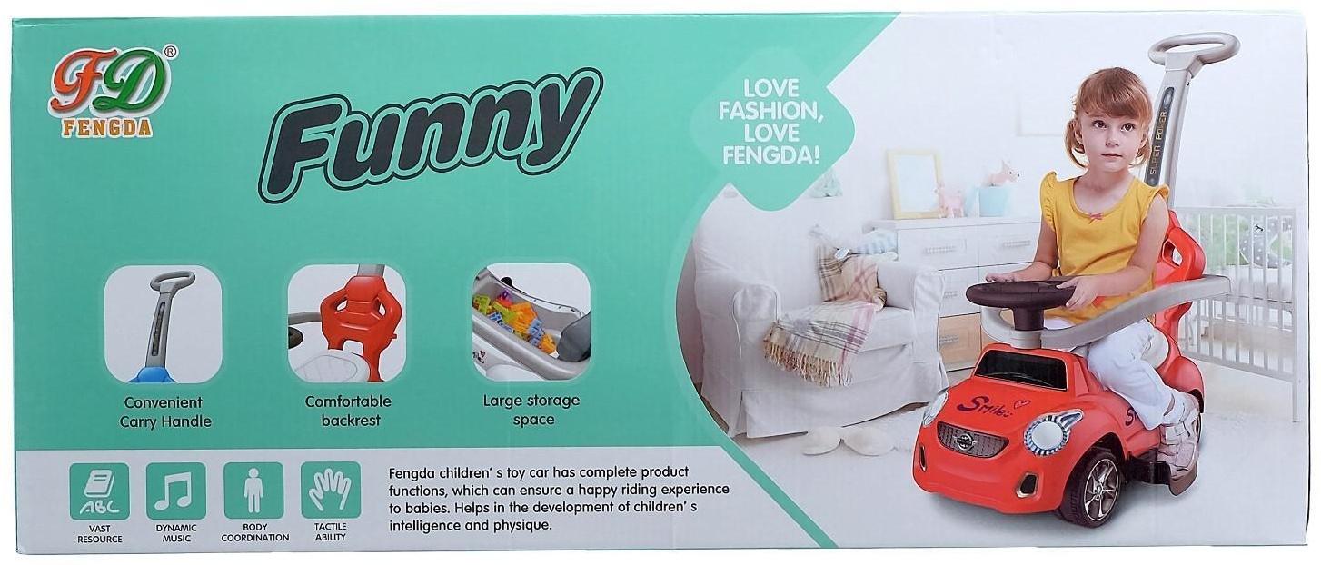 Толокар-каталка «Тачка», с родительской ручкой, цвет красный