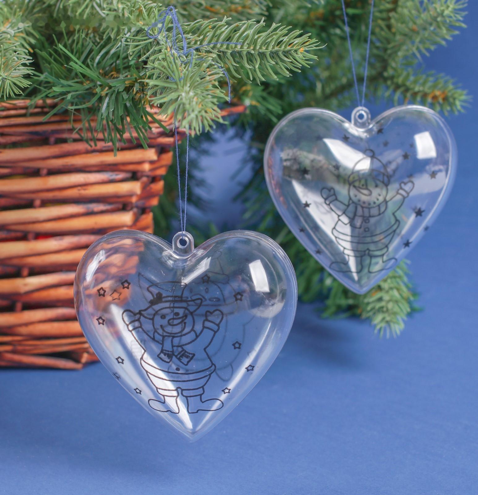 Набор новогодних украшений под раскраску «Сердце» 2 шт., размер собранно 6 ,5 см,МИКС