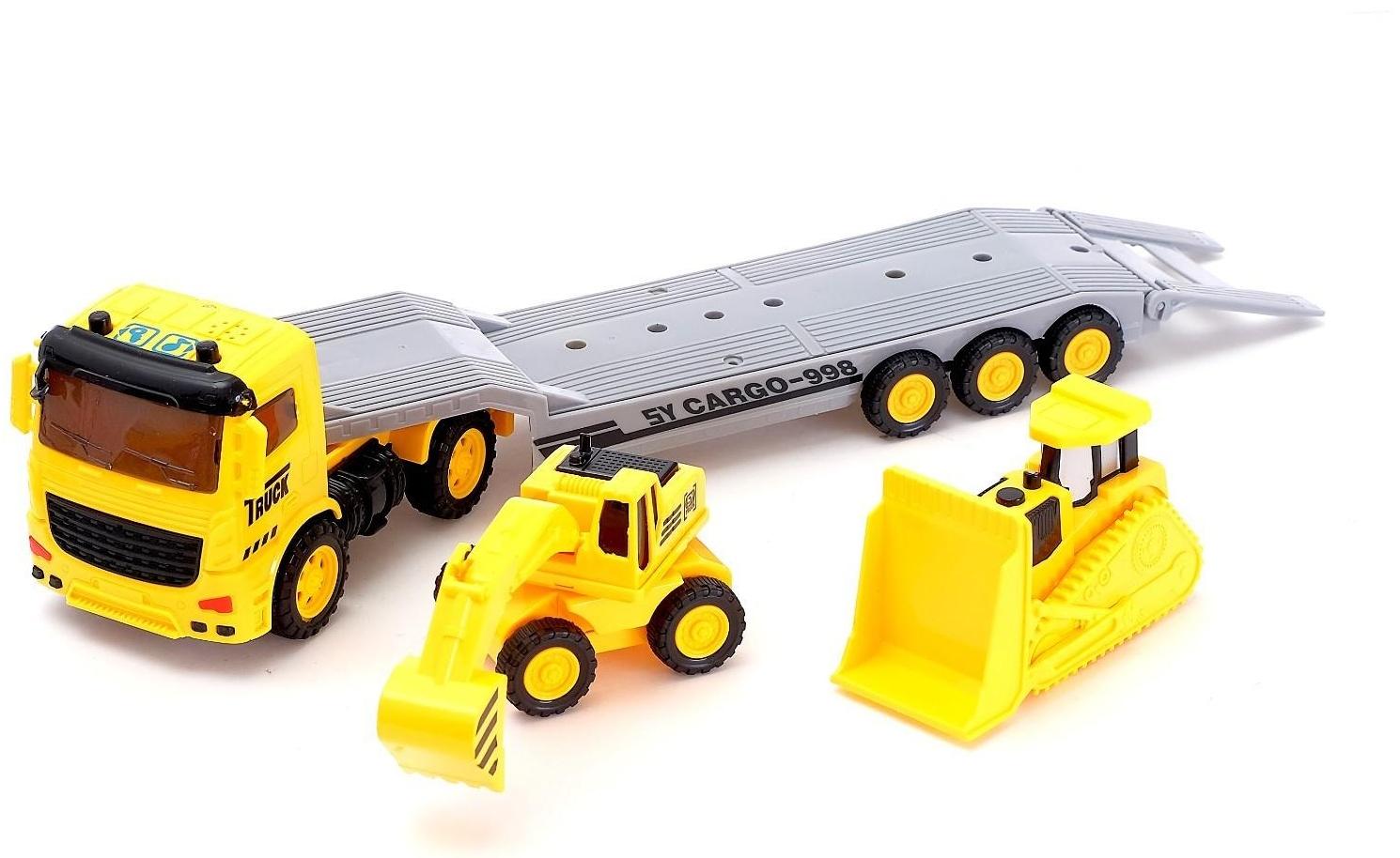 Грузовик инерционный «Трейлер» с спецтехникой, световые эффекты, МИКС