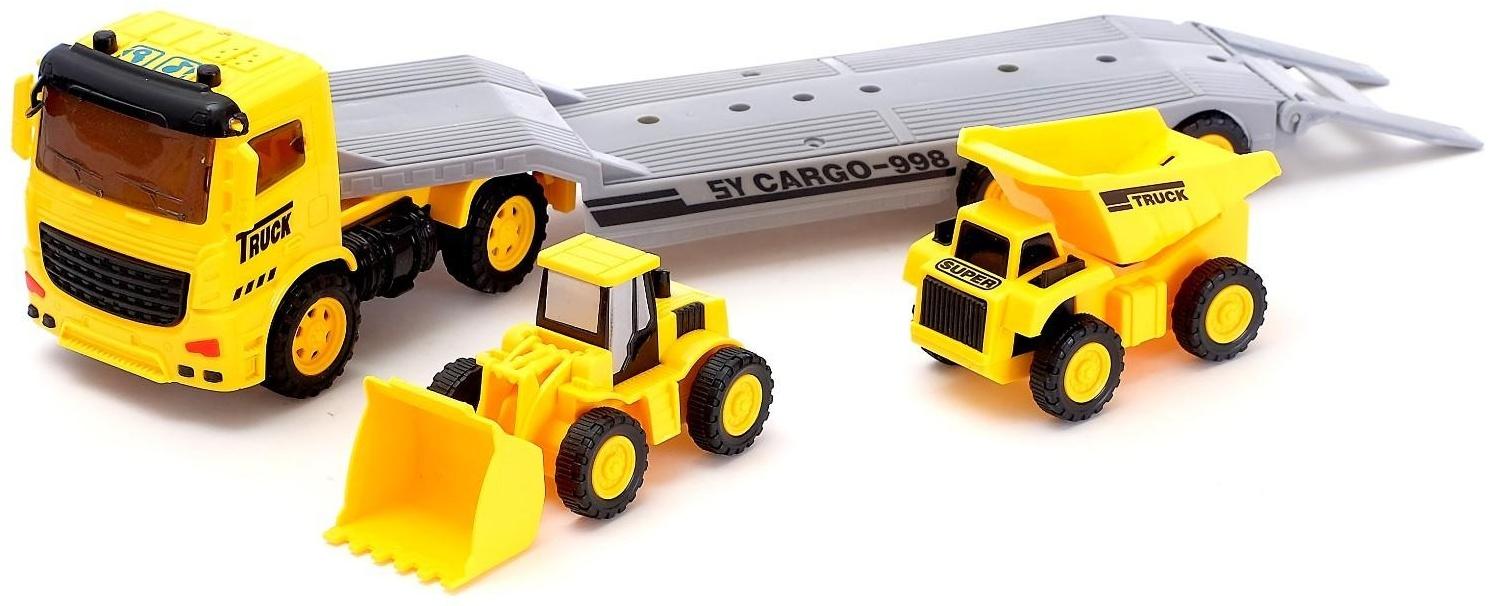 Грузовик инерционный «Трейлер» с спецтехникой, световые эффекты, МИКС