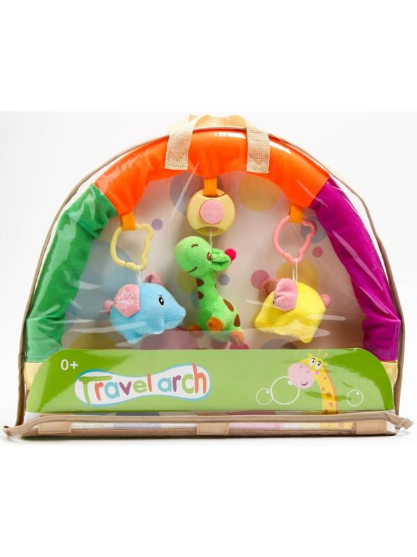 Дуга игровая музыкальная на коляску/кроватку «Слоники», 3 игрушки, цвета МИКС, р-р 42-68 см