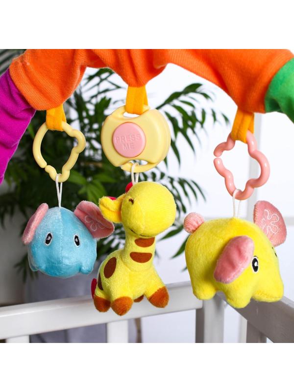 Дуга игровая музыкальная на коляску/кроватку «Слоники», 3 игрушки, цвета МИКС, р-р 42-68 см