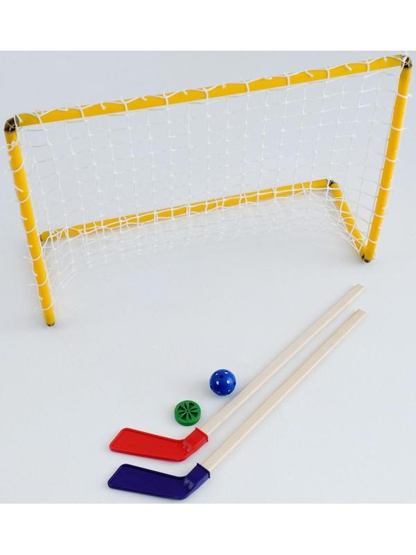 Набор хоккейный 5 в 1: ворота, 2 клюшки, шайба, мячик