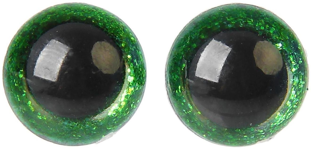 Глаза винтовые с заглушками, «Блёстки» набор 34 шт, размер 1 шт: 1,4 см, цвет зелёный