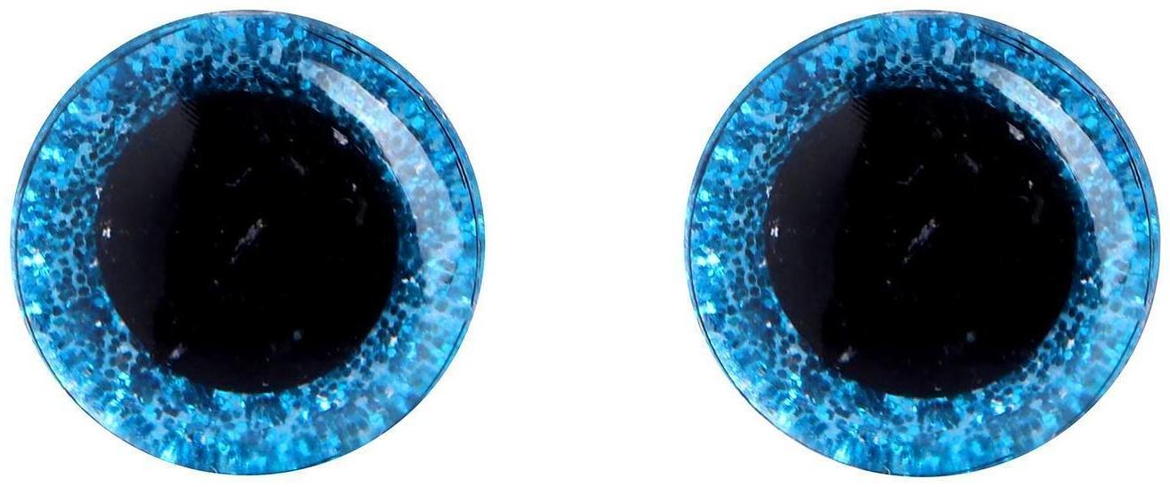 Глаза винтовые с заглушками, «Блёстки» набор 34 шт., размер 1 шт: 1,4 см, цвет голубой