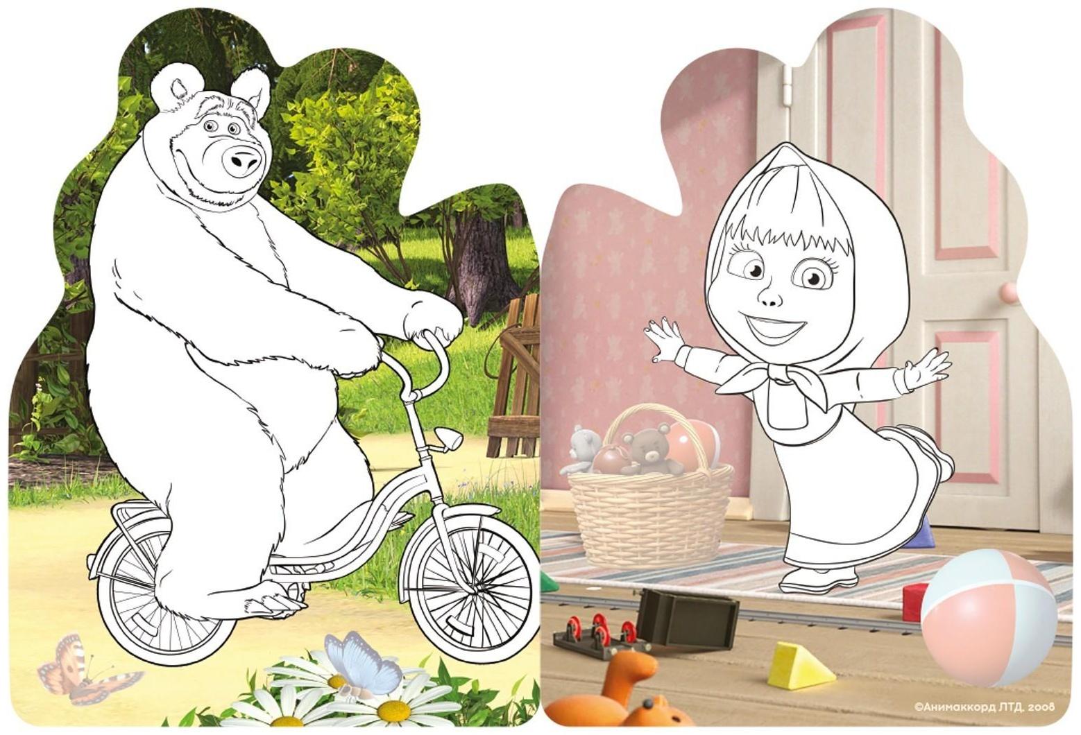 Раскраска с наклейками «Поиграй со мною», 12 стр., Маша и Медведь