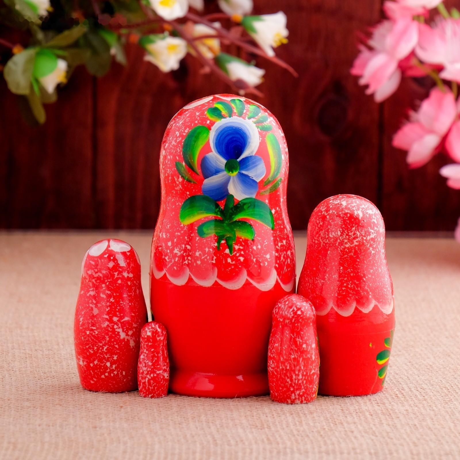 Матрёшка «Фиалки», красное платье, 5 кукольная, 12 см