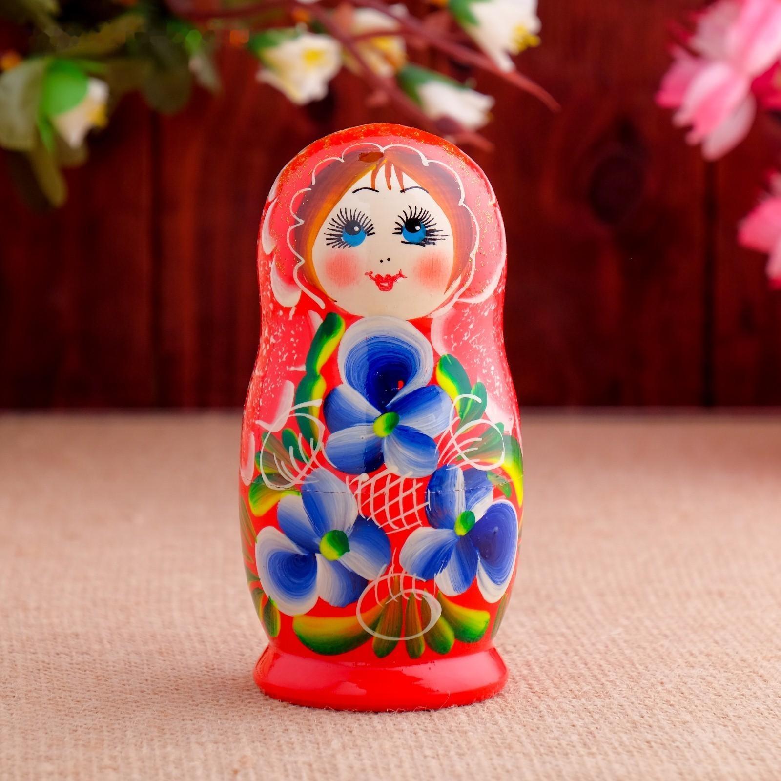 Матрёшка «Фиалки», красное платье, 5 кукольная, 12 см