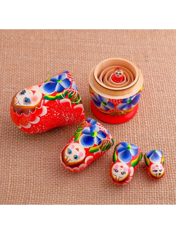 Матрёшка «Фиалки», красное платье, 5 кукольная, 12 см