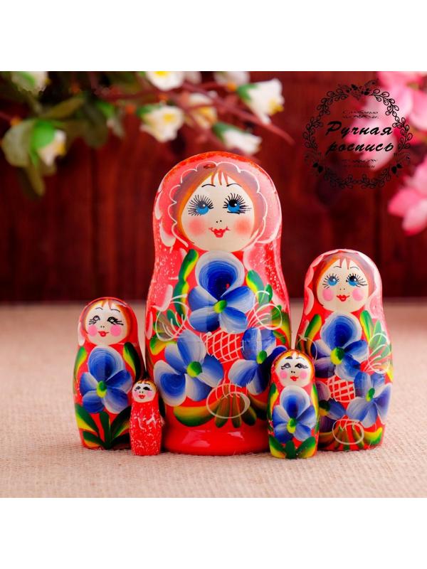 Матрёшка «Фиалки», красное платье, 5 кукольная, 12 см