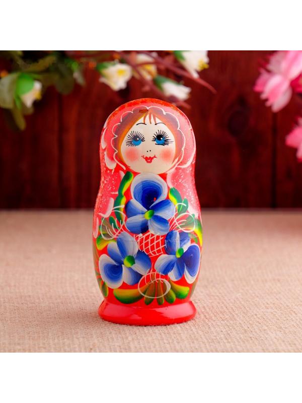 Матрёшка «Фиалки», красное платье, 5 кукольная, 12 см