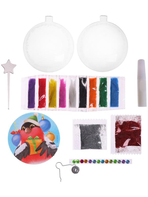 Новогодний шар - фреска «Снегирь с подарком»