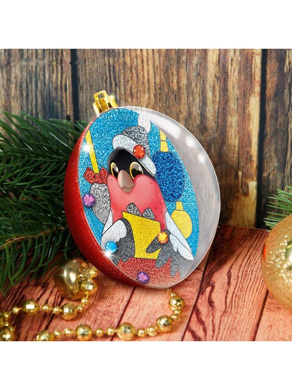 Новогодний шар - фреска «Снегирь с подарком»