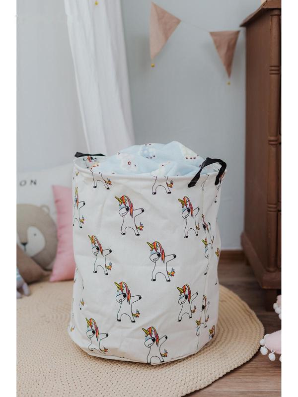 Корзина бельевая текстильная Доляна «Единороги», 40×40×48,5 см