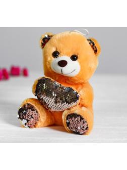 Мягкая игрушка «Медведь с сердцем», пайетки, розово-серебряный