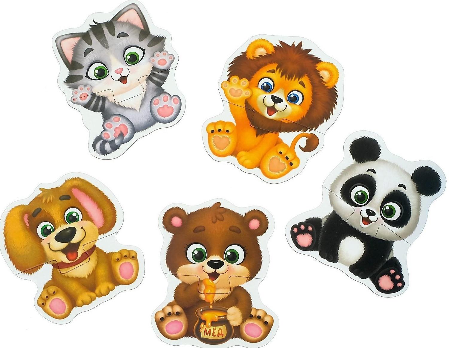 Макси пазлы «Весёлые зверята», 5 пазлов, 10 деталей