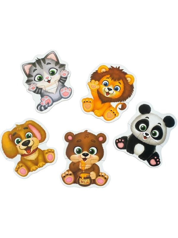 Макси пазлы «Весёлые зверята», 5 пазлов, 10 деталей