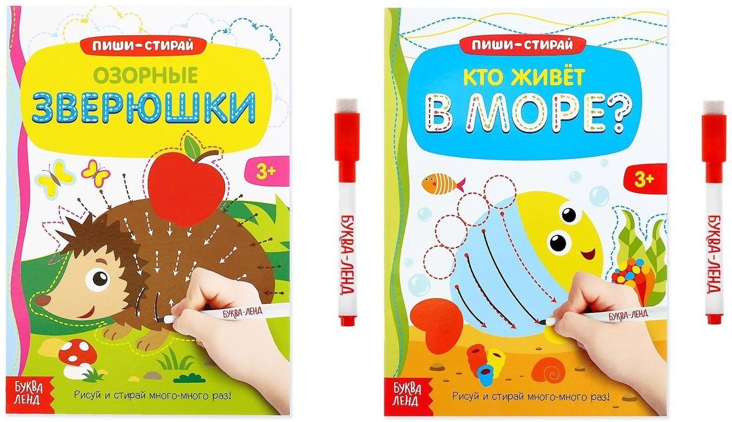 Набор многоразовых книг с маркером «Напиши и сотри. Развиваем мелкую моторику», 2 шт. по 12 стр.