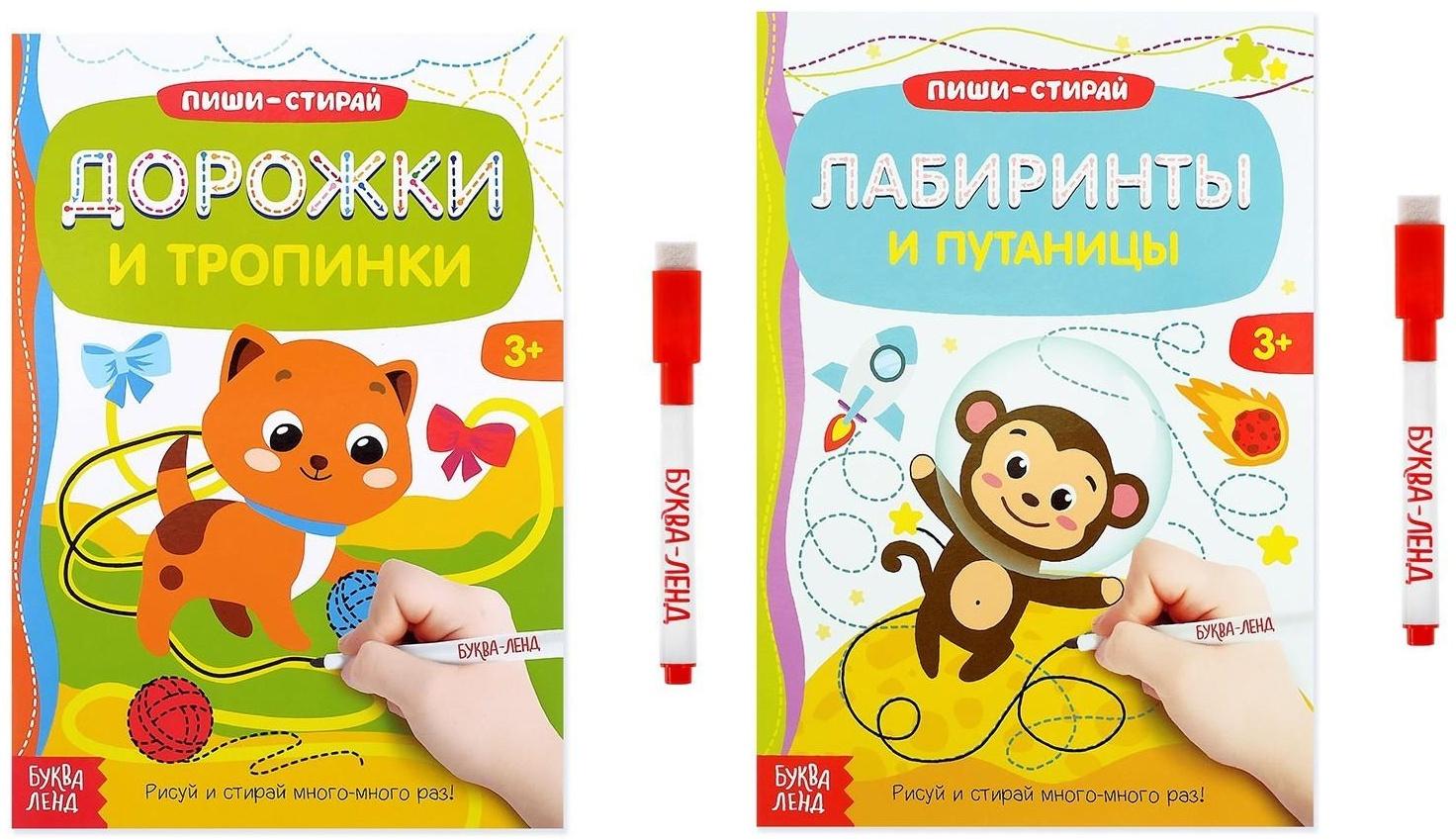 Набор многоразовых книг с маркером «Напиши и сотри. Лабиринты и путаницы», 2 шт. по 12 стр.