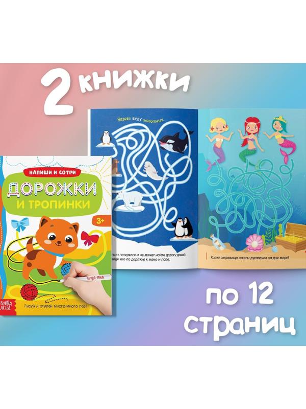 Набор многоразовых книг с маркером «Напиши и сотри. Лабиринты и путаницы», 2 шт. по 12 стр.