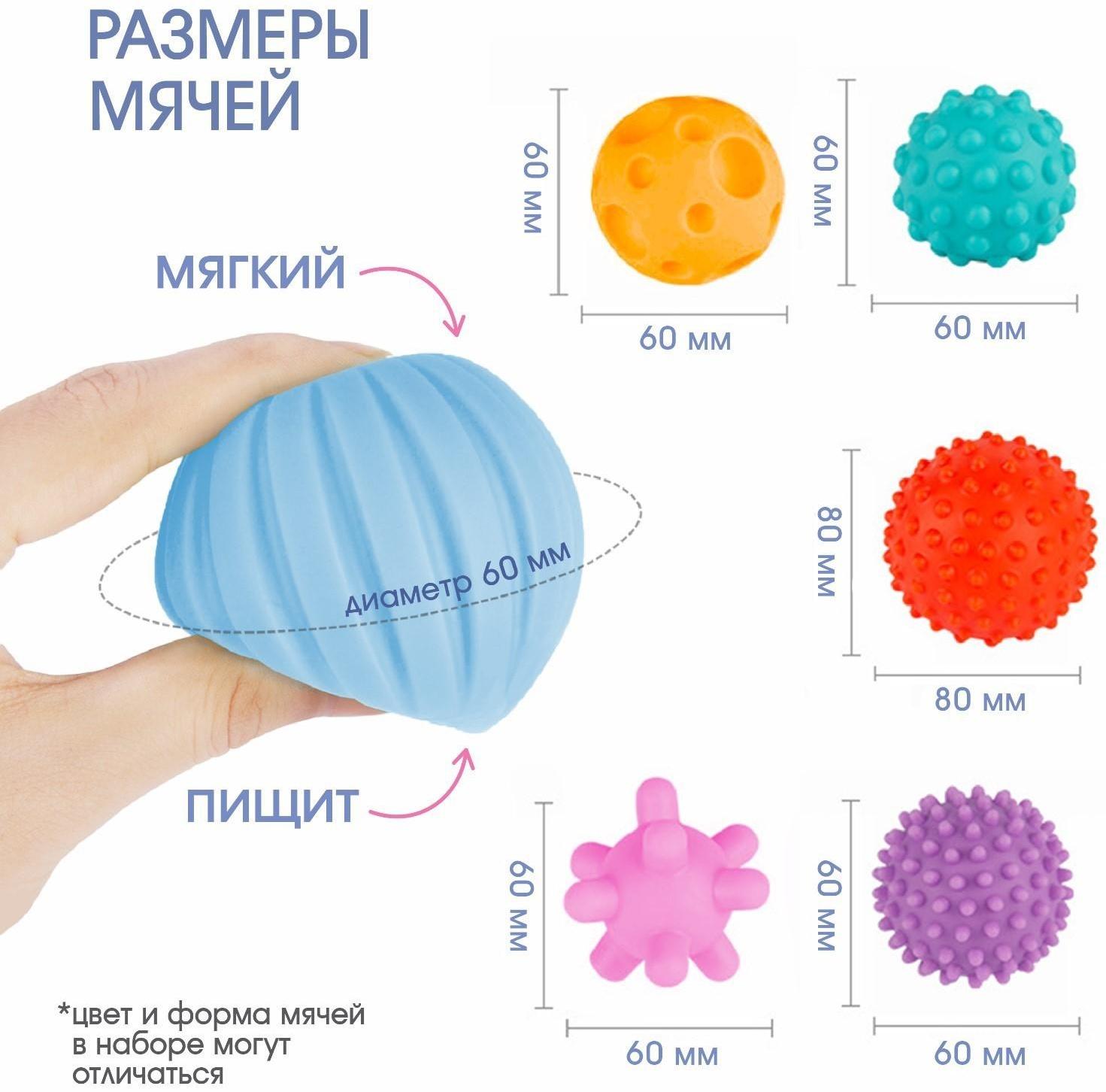 Подарочный набор развивающих массажных мячиков «Ёлочка», 6 шт., новогодняя подарочная упаковка