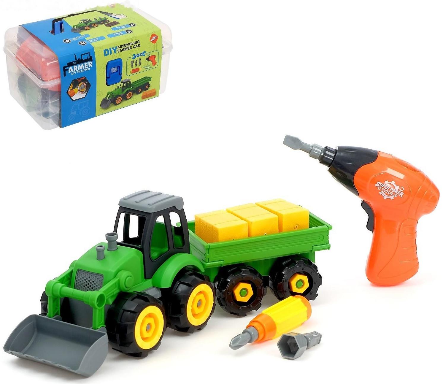 Конструктор винтовой «Трактор», с электрическим шуруповертом, отверткой и насадками