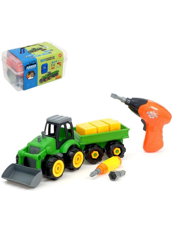 Конструктор винтовой «Трактор», с электрическим шуруповертом, отверткой и насадками