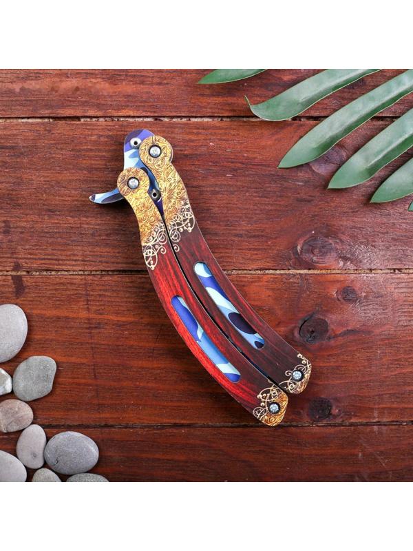 Сувенир деревянный «Нож бабочка, синий камуфляж»