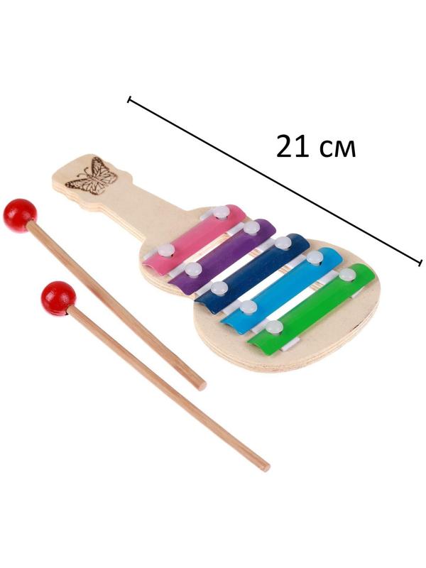 Металлофон «Гитара» 21×10,5 × 1,5 см, 2 палочки, МИКС