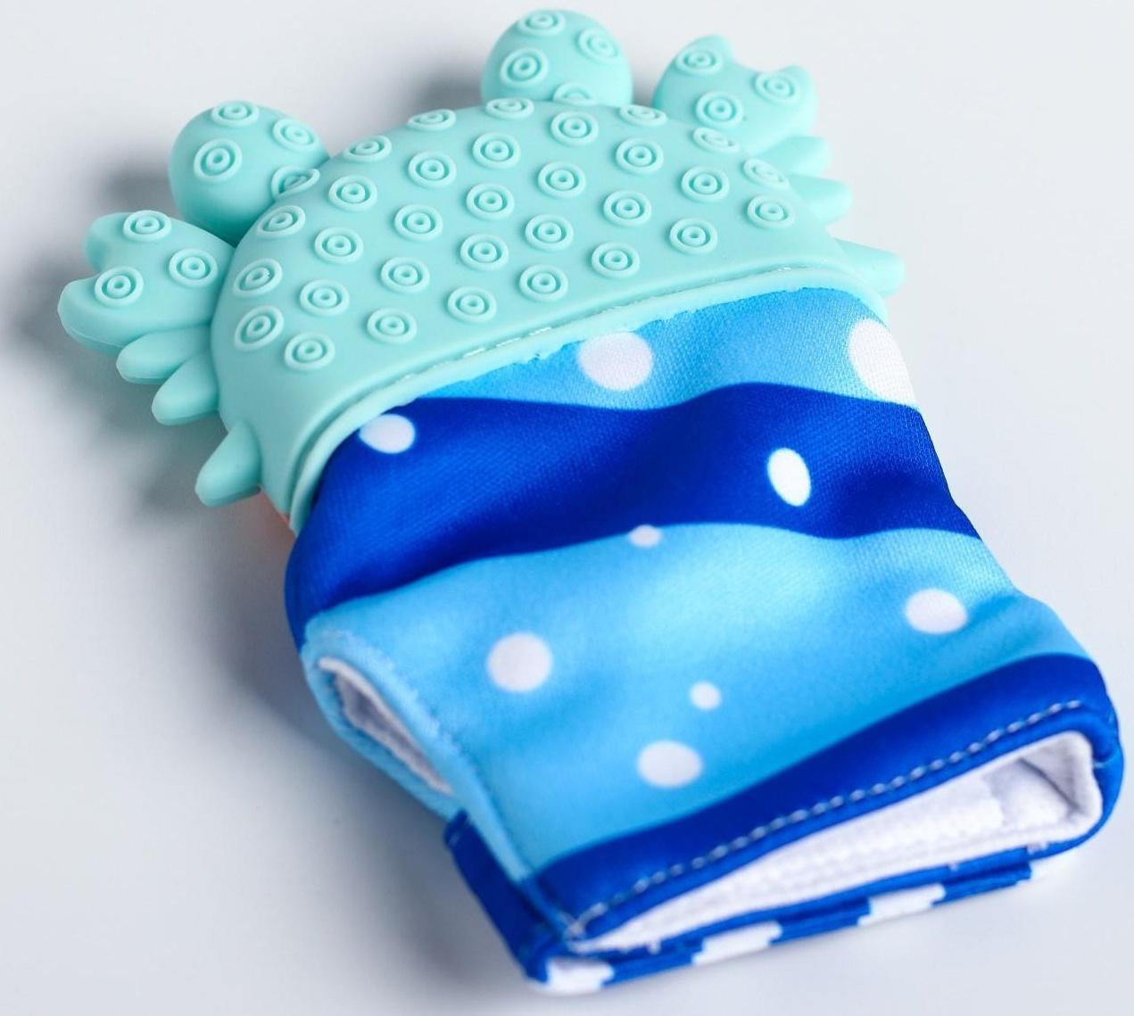 Прорезыватель рукавичка «Крабик», на липучке, цвет МИКС