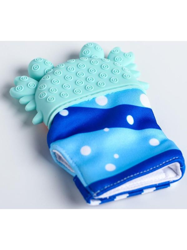 Прорезыватель рукавичка «Крабик», на липучке, цвет МИКС