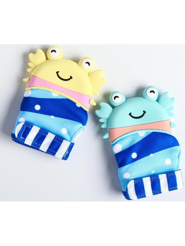 Прорезыватель рукавичка «Крабик», на липучке, цвет МИКС