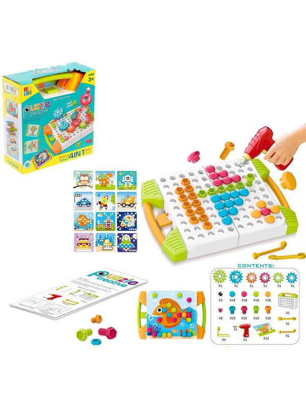 Конструктор винтовая мозайка «Пуговки шестеренки», 3 в 1, с шуруповертом, 147 деталей