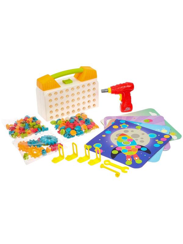 Конструктор винтовая мозайка «Пуговки шестеренки», 3 в 1, с шуруповертом, 147 деталей