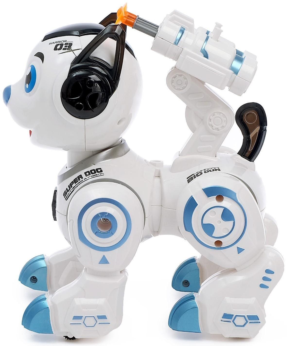 Робот-собака «Рокки», стреляет, световые эффекты, работает от батареек, цвет синий