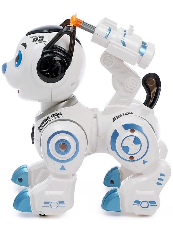 Робот-собака «Рокки», стреляет, световые эффекты, работает от батареек, цвет синий