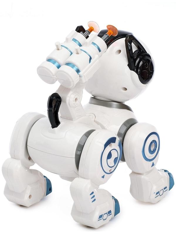 Робот-собака «Рокки», стреляет, световые эффекты, работает от батареек, цвет синий