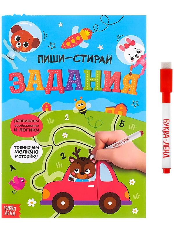 Многоразовая книжка с маркером «Пиши-стирай. Задания», 12 стр.