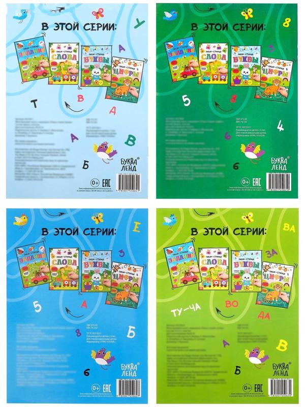 Обучающий набор многоразовых книг с маркерами в коробке «Пиши-стирай», 4 шт. по 12 стр. + 2 маркера