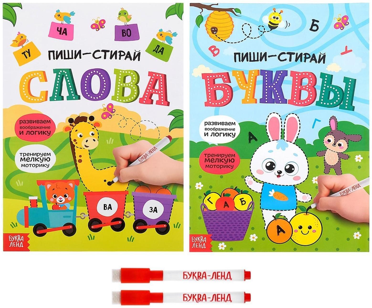 Обучающие книги с маркером «Пиши-стирай. Слова и буквы», 2 шт. по 12 стр.